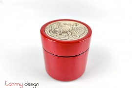 Red cylinder box with stone lid / Large size 10xH10.5 cm
